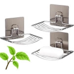 1Pcs Soap Holder Set Single Layer Stand for Bathroom Shower Wall Kitchen Sink With Self Adhesive Sticker Storage Rack Hanging Waterproof Dish Box Case Self Draining Stickable - Stainless Steel Silver Chorme (1)
