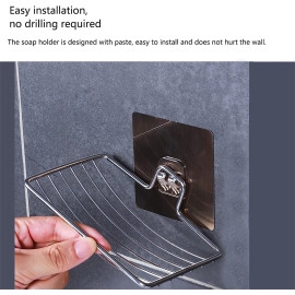 1Pcs Soap Holder Set Single Layer Stand for Bathroom Shower Wall Kitchen Sink With Self Adhesive Sticker Storage Rack Hanging Waterproof Dish Box Case Self Draining Stickable - Stainless Steel Silver Chorme (1)