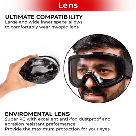 Adult Motorbike Motocross ATV/Dirt Bike Racing Transparent Goggles with Adjustable Strap - BLACK