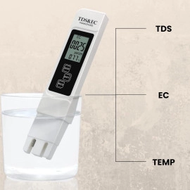 Digital Water TDS EC and Temperature Meter, ATC Function, 1ppm Resolution, 0-9990 ppm - White