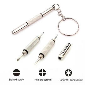 3 Pc'S Compact Pocket Mini Diy Screwdriver Kit With Keychain For Eyeglass, Sunglass, Watch, Jewellery, Electronics, Toy Repair Kit Kids/Adults,Ideal For Christmas Gift (Pack Of 3) - Silver