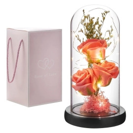 Rose Flower Gift Natural, Light Up Rose in Glass Dome, Eternal Forever Rose Flower, women,wife,mom,Mother’s Day,Valentine’s Day,Anniversary,Birthday Decorations (Pack of 1)