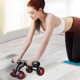 Anti Skid Abdominal Ab Four Roller Exercise Wheel with Knee Mat for Stomach Exercise Training and Exercise Fitness Gym Equipment Accessory Fitness for Man and Woman