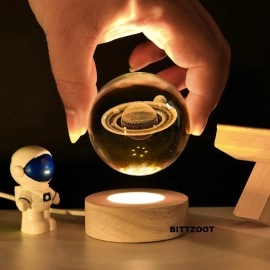 3D Galaxy Crystal Ball Night Lamp,Solar System Crystal Ball Night Light, USB Table Colorful LED Wooden Crystal Ball for Home Decoration Birthday Gift for Teens Boys and Girls (Saturn)