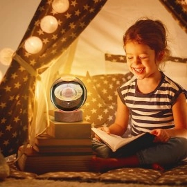 3D Galaxy Crystal Ball Night Lamp,Solar System Crystal Ball Night Light, USB Table Colorful LED Wooden Crystal Ball for Home Decoration Birthday Gift for Teens Boys and Girls (Saturn)