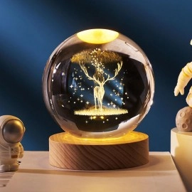 3D Galaxy Crystal Ball Night Lamp,Solar System Crystal Ball Night Light, USB Table Colorful LED Wooden Crystal Ball for Home Decoration Birthday Gift for Teens Boys and Girls (Saturn)