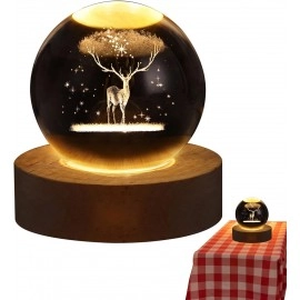3D Galaxy Crystal Ball Night Lamp,Solar System Crystal Ball Night Light, USB Table Colorful LED Wooden Crystal Ball for Home Decoration Birthday Gift for Teens Boys and Girls (Saturn)