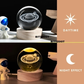 3D Galaxy Crystal Ball Night Lamp,Solar System Crystal Ball Night Light, USB Table Colorful LED Wooden Crystal Ball for Home Decoration Birthday Gift for Teens Boys and Girls (Saturn)