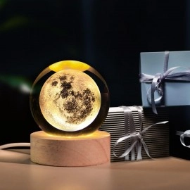 3D Galaxy Crystal Ball Night Lamp,Solar System Crystal Ball Night Light, USB Table Colorful LED Wooden Crystal Ball for Home Decoration Birthday Gift for Teens Boys and Girls (Saturn)