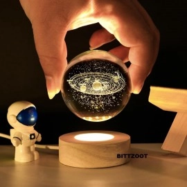 3D Galaxy Crystal Ball Night Lamp,Solar System Crystal Ball Night Light, USB Table Colorful LED Wooden Crystal Ball for Home Decoration Birthday Gift for Teens Boys and Girls (Saturn)