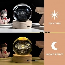 3D Galaxy Crystal Ball Night Lamp,Solar System Crystal Ball Night Light, USB Table Colorful LED Wooden Crystal Ball for Home Decoration Birthday Gift for Teens Boys and Girls (Saturn)