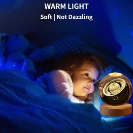 3D Galaxy Crystal Ball Night Lamp,Solar System Crystal Ball Night Light, USB Table Colorful LED Wooden Crystal Ball for Home Decoration Birthday Gift for Teens Boys and Girls (Saturn)