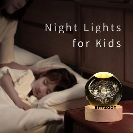 3D Galaxy Crystal Ball Night Lamp,Solar System Crystal Ball Night Light, USB Table Colorful LED Wooden Crystal Ball for Home Decoration Birthday Gift for Teens Boys and Girls (Saturn)