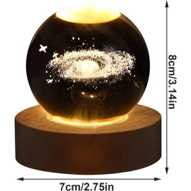 3D Galaxy Crystal Ball Night Lamp,Solar System Crystal Ball Night Light, USB Table Colorful LED Wooden Crystal Ball for Home Decoration Birthday Gift for Teens Boys and Girls (Saturn)