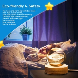 3D Galaxy Crystal Ball Night Lamp,Solar System Crystal Ball Night Light, USB Table Colorful LED Wooden Crystal Ball for Home Decoration Birthday Gift for Teens Boys and Girls (Saturn)