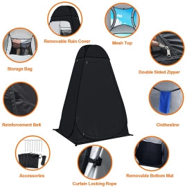 Shower Tent Pop-Up Privacy Tent Camping Portable Toilet Tent Outdoor Camp Bathroom Changing Dressing Room Instant Privacy Shelters for Hiking Beach Picnic Fishing Potty, Extra-Tall (Black)