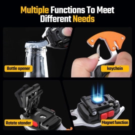 4 IN1 Keychain Rechargeable Led Flashlights with Lighter, Whistles, Screwdriver, Bottle Opener, Magnet Base 800 Lumens COB Light Portable Emergency Light for Outdoor Hiking Campaign