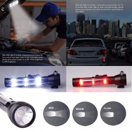 7 Mode Rechargeable Aluminium Solar LED Torch Light, Power Long Distance with Torch Flashlight Use for Car Emergency Tool with Window Breaker, Magnet, Cutter, Compass (Black) (7 Mode)