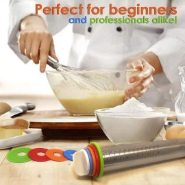 Rolling Pin - Stainless Steel Rolling Pin Adjustable Rolling Pins for Baking Cookie Chapati Fondant Dough Pastry Pizza Pie Crust, Stainless Steel Roller Pin