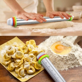 Rolling Pin - Stainless Steel Rolling Pin Adjustable Rolling Pins for Baking Cookie Chapati Fondant Dough Pastry Pizza Pie Crust, Stainless Steel Roller Pin