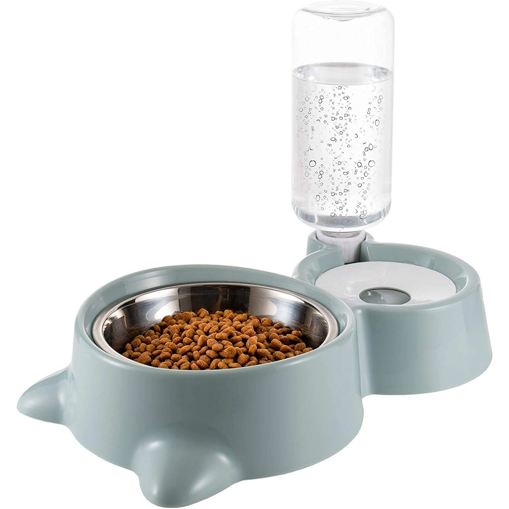 2 in 1 Bowl Water and Food Cat Feeder with Detachable Stainless Steel Bowl and Automatic Water Dispenser Bottle for Small Pets (Set of 1)