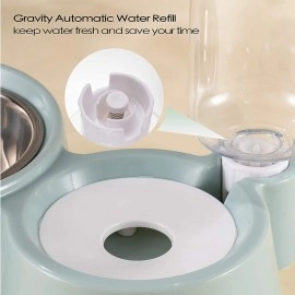 2 in 1 Bowl Water and Food Cat Feeder with Detachable Stainless Steel Bowl and Automatic Water Dispenser Bottle for Small Pets (Set of 1)