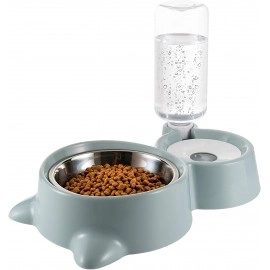 2 in 1 Bowl Water and Food Cat Feeder with Detachable Stainless Steel Bowl and Automatic Water Dispenser Bottle for Small Pets (Set of 1)