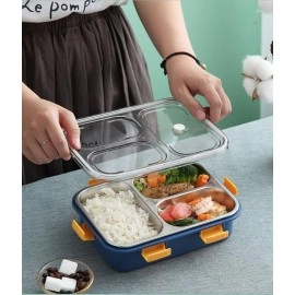 Lunch Box for Kids, 3 Compartment Insulated Stainless Steel Tiffin Box for Boys, Girls, School & Office Men (Random Color) 620 milliliters