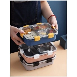 Lunch Box for Kids, 3 Compartment Insulated Stainless Steel Tiffin Box for Boys, Girls, School & Office Men (Random Color) 620 milliliters