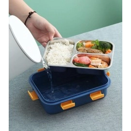 Lunch Box for Kids, 3 Compartment Insulated Stainless Steel Tiffin Box for Boys, Girls, School & Office Men (Random Color) 620 milliliters
