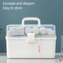 Medicine Box, Plastic Medical Storage Box, Family Emergency Kit Medical Kit, 3-Tier Home First Aid Box Organizer Pill Case with Compartments and Handle (Miltocolour) (MEDICINE BOX MULTILAYER)