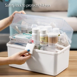 Medicine Box, Plastic Medical Storage Box, Family Emergency Kit Medical Kit, 3-Tier Home First Aid Box Organizer Pill Case with Compartments and Handle (Miltocolour) (MEDICINE BOX MULTILAYER)
