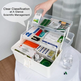 Medicine Box, Plastic Medical Storage Box, Family Emergency Kit Medical Kit, 3-Tier Home First Aid Box Organizer Pill Case with Compartments and Handle (Miltocolour) (MEDICINE BOX MULTILAYER)