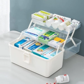 Medicine Box, Plastic Medical Storage Box, Family Emergency Kit Medical Kit, 3-Tier Home First Aid Box Organizer Pill Case with Compartments and Handle (Miltocolour) (MEDICINE BOX MULTILAYER)