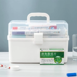 Medicine Box, Plastic Medical Storage Box, Family Emergency Kit Medical Kit, 3-Tier Home First Aid Box Organizer Pill Case with Compartments and Handle (Miltocolour) (MEDICINE BOX MULTILAYER)