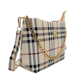 Exclusive Chex Pattern Women'S Checks Design Sling Bag,Burburry Style Ladies Purse Comes With Golden Chrome Chain And Long Shoulder Belt
