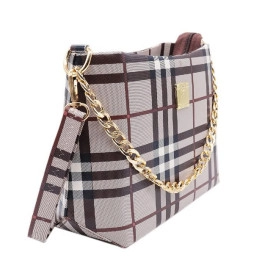 Exclusive Chex Pattern Women'S Checks Design Sling Bag,Burburry Style Ladies Purse Comes With Golden Chrome Chain And Long Shoulder Belt