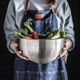 Heavy Quality Stainless Steel Colander Rice Washing Bowl with Side Doted Design Drainer Basket Ideal for Kitchen Tools Vegetables, Rice, Fruits (23cm, Silver)