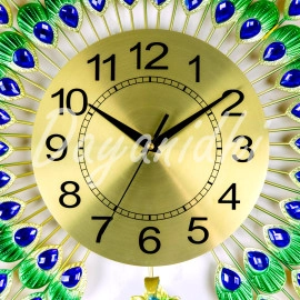 Luxury Metal Peacock Design Wall Clock | Non Ticking Decorative Clock | Modern Silent Clock for Living Room | Crystal Diamond Mute Wall Clock | Attractive Analog Clock (Analog)
