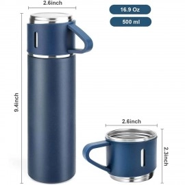 500ML Stainless Steel Vacuum Flask Set with 3 Steel Cups Combo for Coffee Hot Drink and Cold Water Flask Ideal Gift for Winter - Housewarming