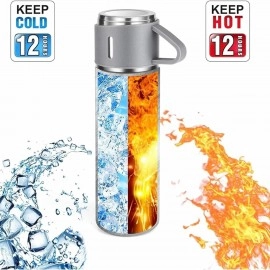 500ML Stainless Steel Vacuum Flask Set with 3 Steel Cups Combo for Coffee Hot Drink and Cold Water Flask Ideal Gift for Winter - Housewarming