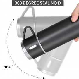 500ML Stainless Steel Vacuum Flask Set with 3 Steel Cups Combo for Coffee Hot Drink and Cold Water Flask Ideal Gift for Winter - Housewarming
