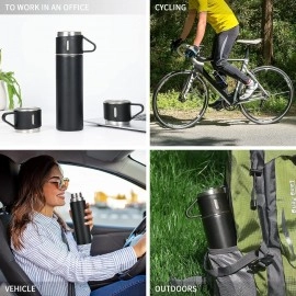 500ML Stainless Steel Vacuum Flask Set with 3 Steel Cups Combo for Coffee Hot Drink and Cold Water Flask Ideal Gift for Winter - Housewarming