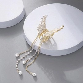 Korean Style Pearl Metal Hair Clutcher Golden Butt..
