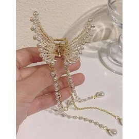 Korean Style Pearl Metal Hair Clutcher Golden Butterfly with tussle hair Claw Clip Hair Accessories for Women Girls Butterfly Hair Clips (1-Pcs)