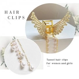 Korean Style Pearl Metal Hair Clutcher Golden Butterfly with tussle hair Claw Clip Hair Accessories for Women Girls Butterfly Hair Clips (1-Pcs)