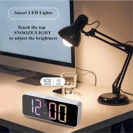 LED Digital Alarm Clock USB Rechargeable Digital Alarm Clock with Date and Temperature 12/24H Clocks Snooze LCD Display Smart Clock
