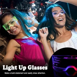 Luminous Glasses Multi-colored in One LED Glasses Glowing Light Up Party Supply for Bar Club Halloween 7 Colors Futuristic Glasses 4 Modes Light Up Glasses Honeycomb for Adults