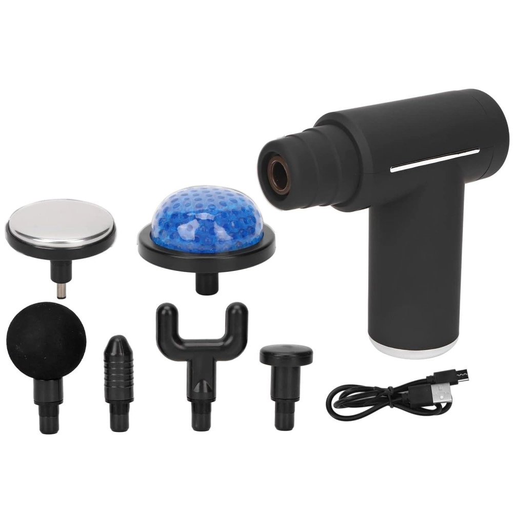 Mini Massage Gun Deep Tissue Portable 6 Speeds Percussion Muscle Massager with 6 Massage Heads 1800mAh Battery & Type-C Charging 50dB Super Quiet Gun for Muscle Pain Relief (Black)
