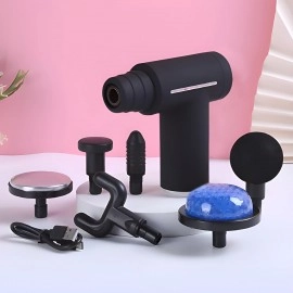 Mini Massage Gun Deep Tissue Portable 6 Speeds Percussion Muscle Massager with 6 Massage Heads 1800mAh Battery & Type-C Charging 50dB Super Quiet Gun for Muscle Pain Relief (Black)